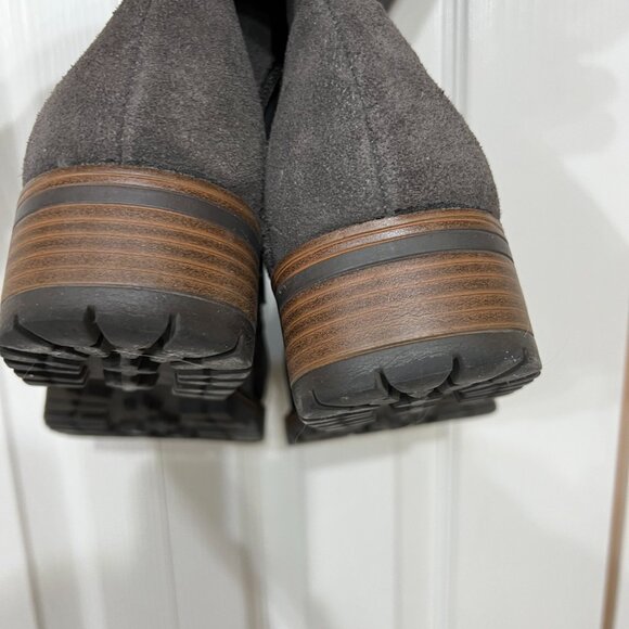 Merona Wm 9 Gray Suede Look Knee Buckle Zip Boots Target Chunky Moto Boho Grunge - Picture 3 of 9